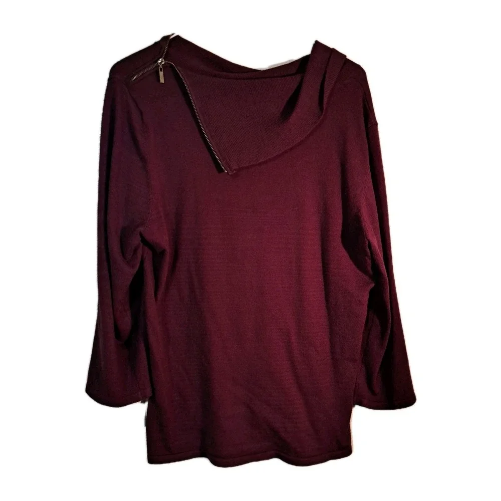 Carolyn‎ Taylor Womens Sweater Burgundy Red Zip Side Neck Xlarge